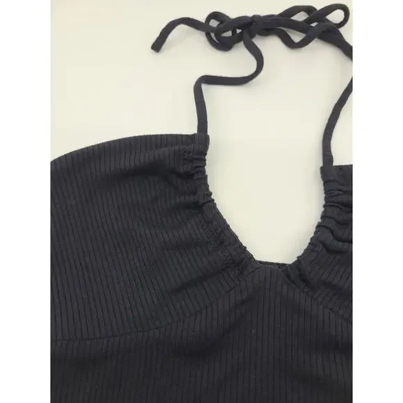 Wilfred Merci Tank Top Black Halter Cropped Ribbed 2XS Max Stretch NWT - Picture 2 of 8